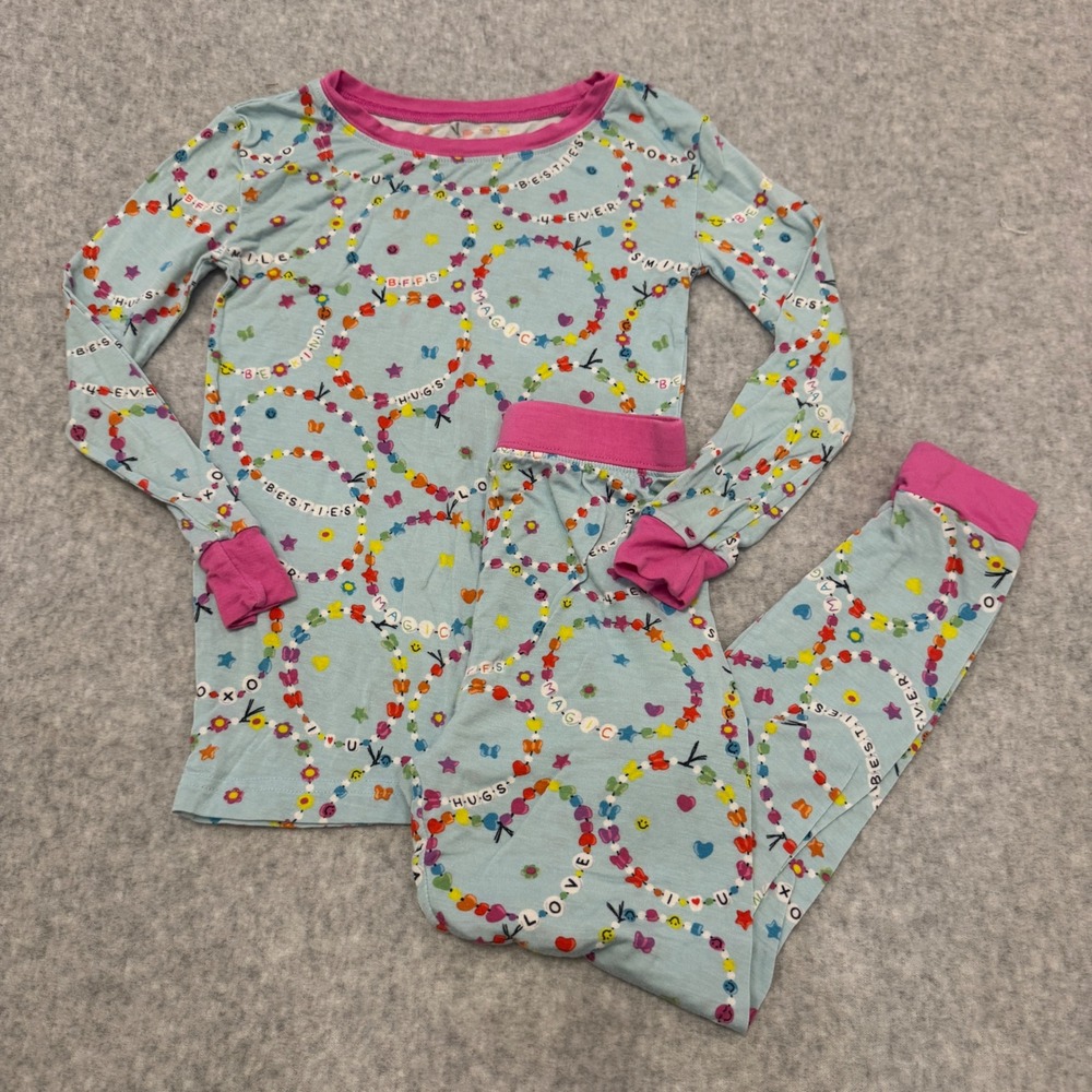 Little Sleepies Besties Friendship Bracelet Bamboo Pajama Set Blue Pink 4T